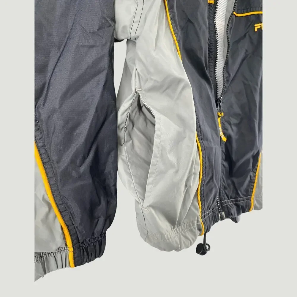 FILA Youth L Colorblock Windbreaker Jacket Black Gray Yellow Mesh Lined